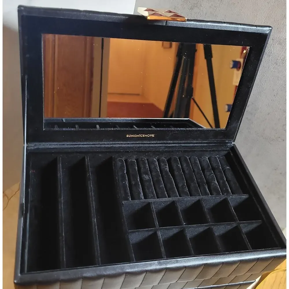 Songmics Home 4-Tier Black Stackable Jewelry Box with Mirror 6.7 x 11 x 8 Inches